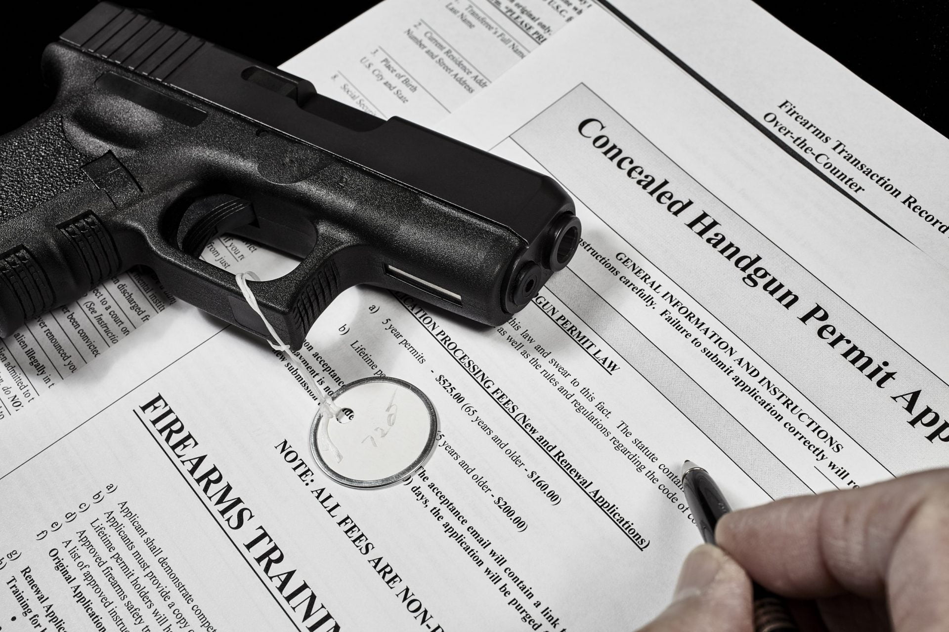 Man with gun and permit application documents